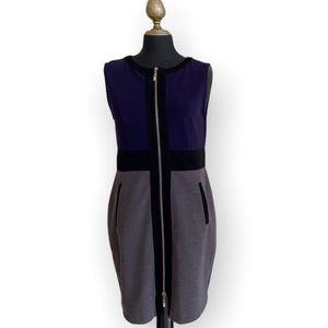 Esley Dress Color Block Sleeveless Zipper Purple Grey Size Medium